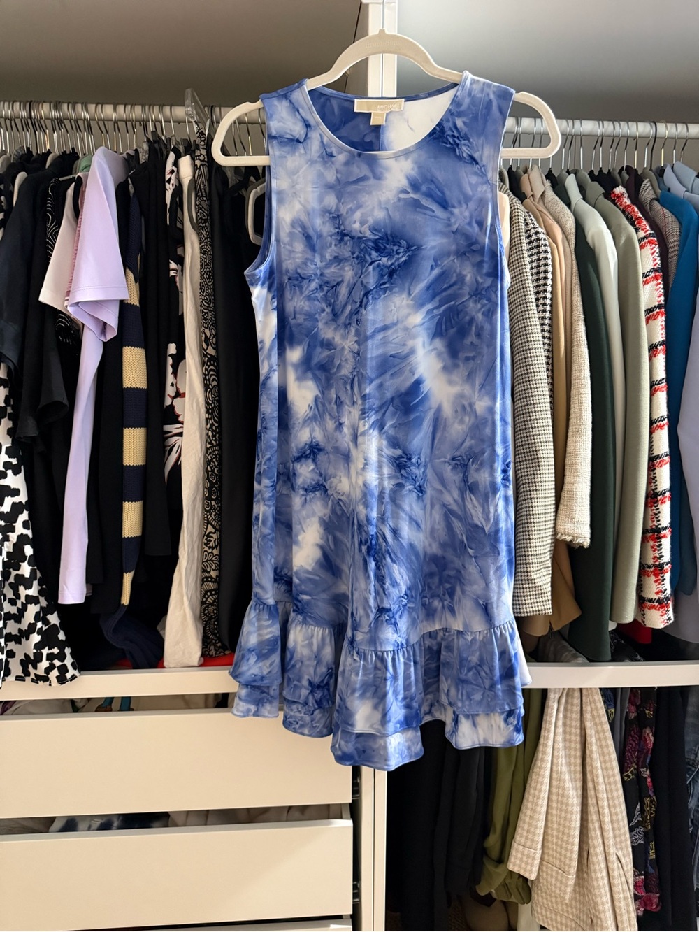 Michael Kors Blue Tie-Dye Ruffle Hem Dress